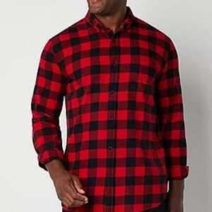 St John's Bay Red Buffalo Plaid Classic Fit Flannel Shirt